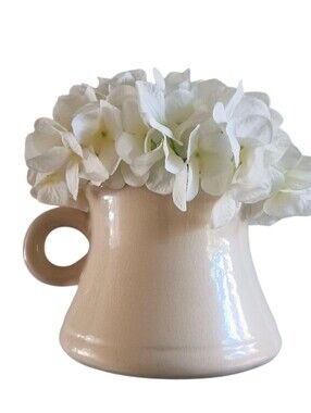 Cream Ceramic Pitcher Faux Hydrangea Blossoms